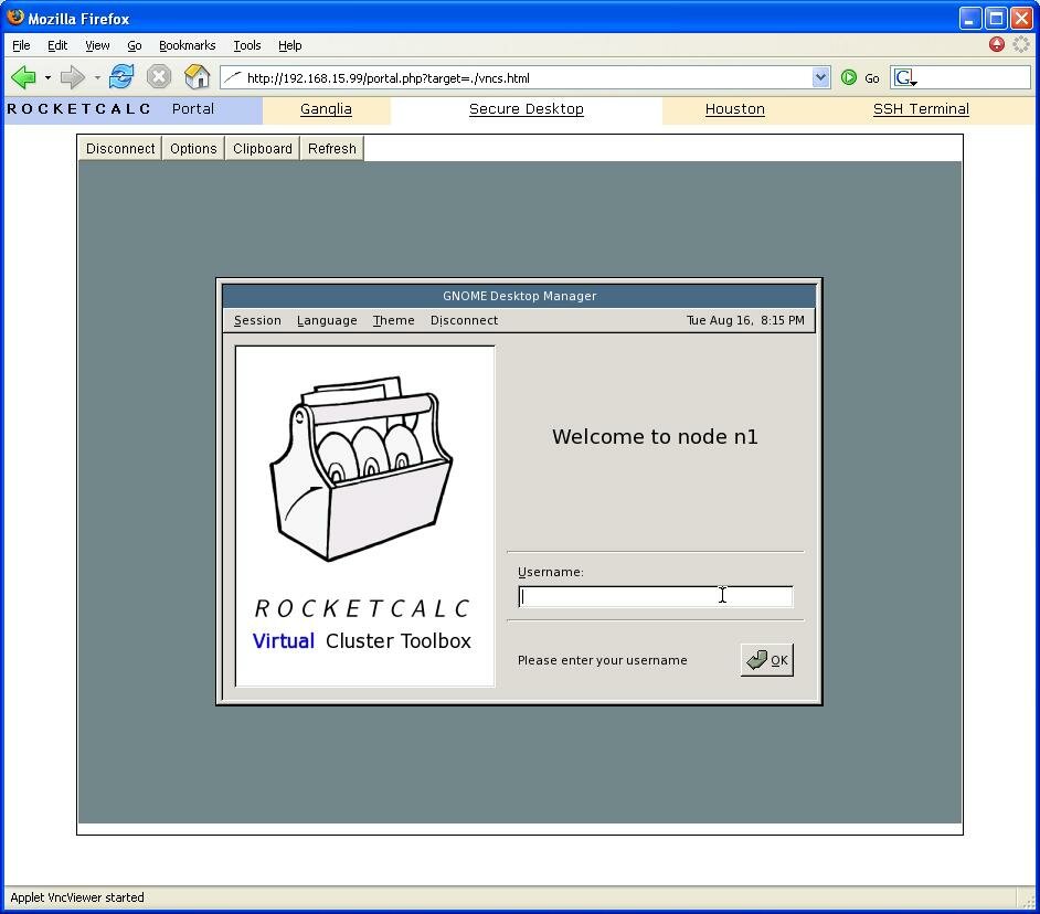 Figure 3.2: The VCT secure remote desktop login screen.